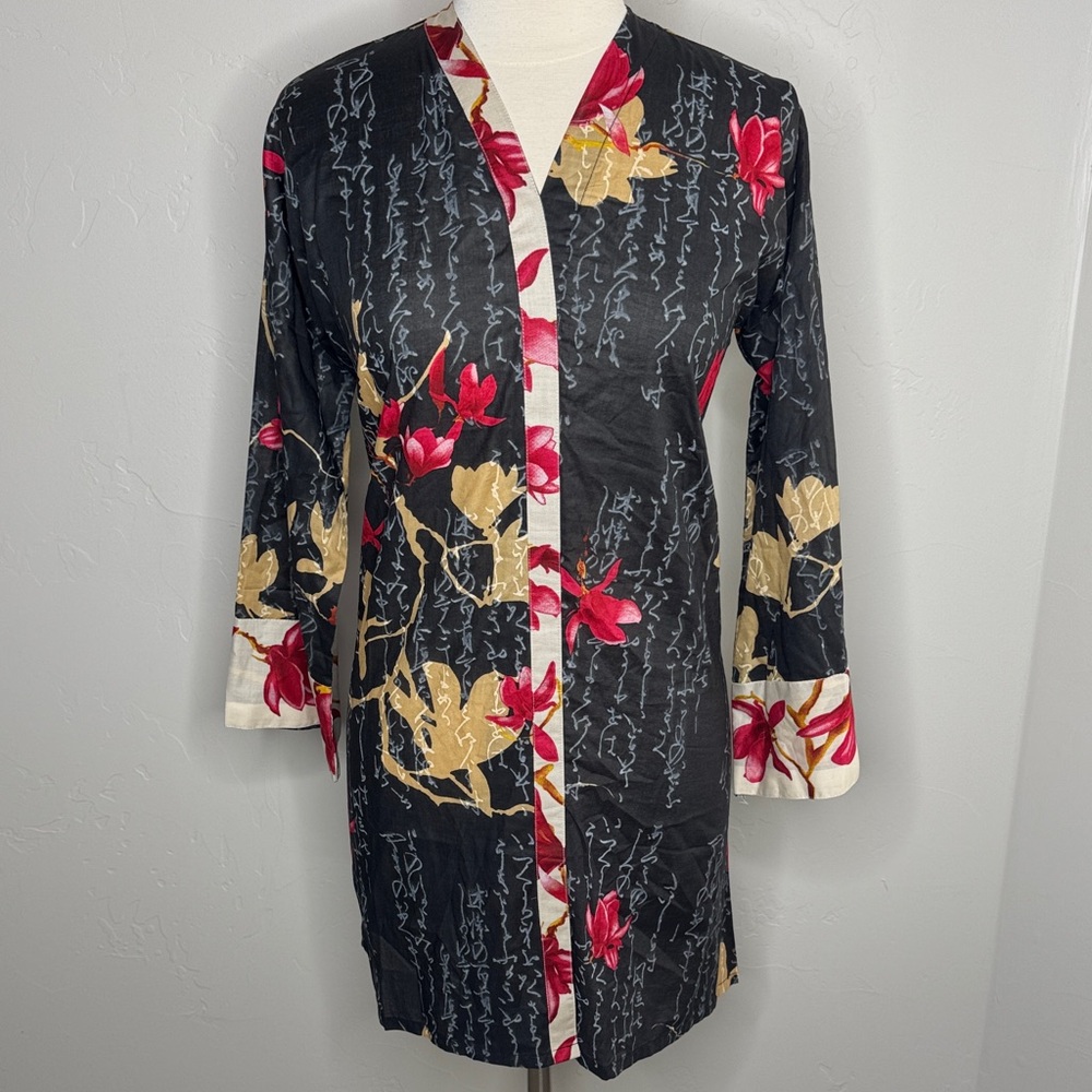 Black Floral Tunic or Dress with Red and Gold Accents